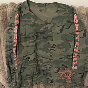 Legendary Whitetails Olive Camo Long Sleeve Tee with Orange Print